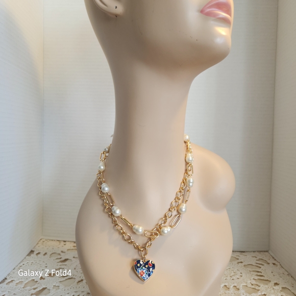 Talbots Gold and Pearl Necklace with Heart Pendant - Picture 9 of 14